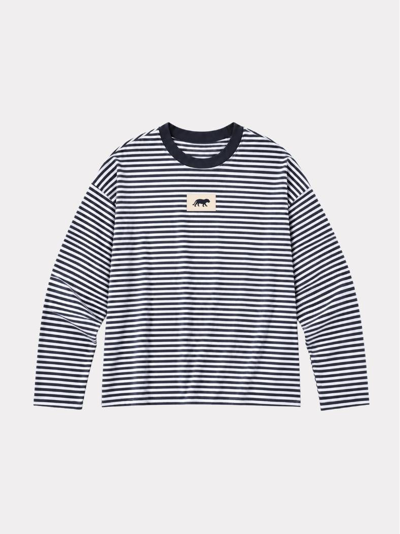Tiger striped longsleeve - navy/wit