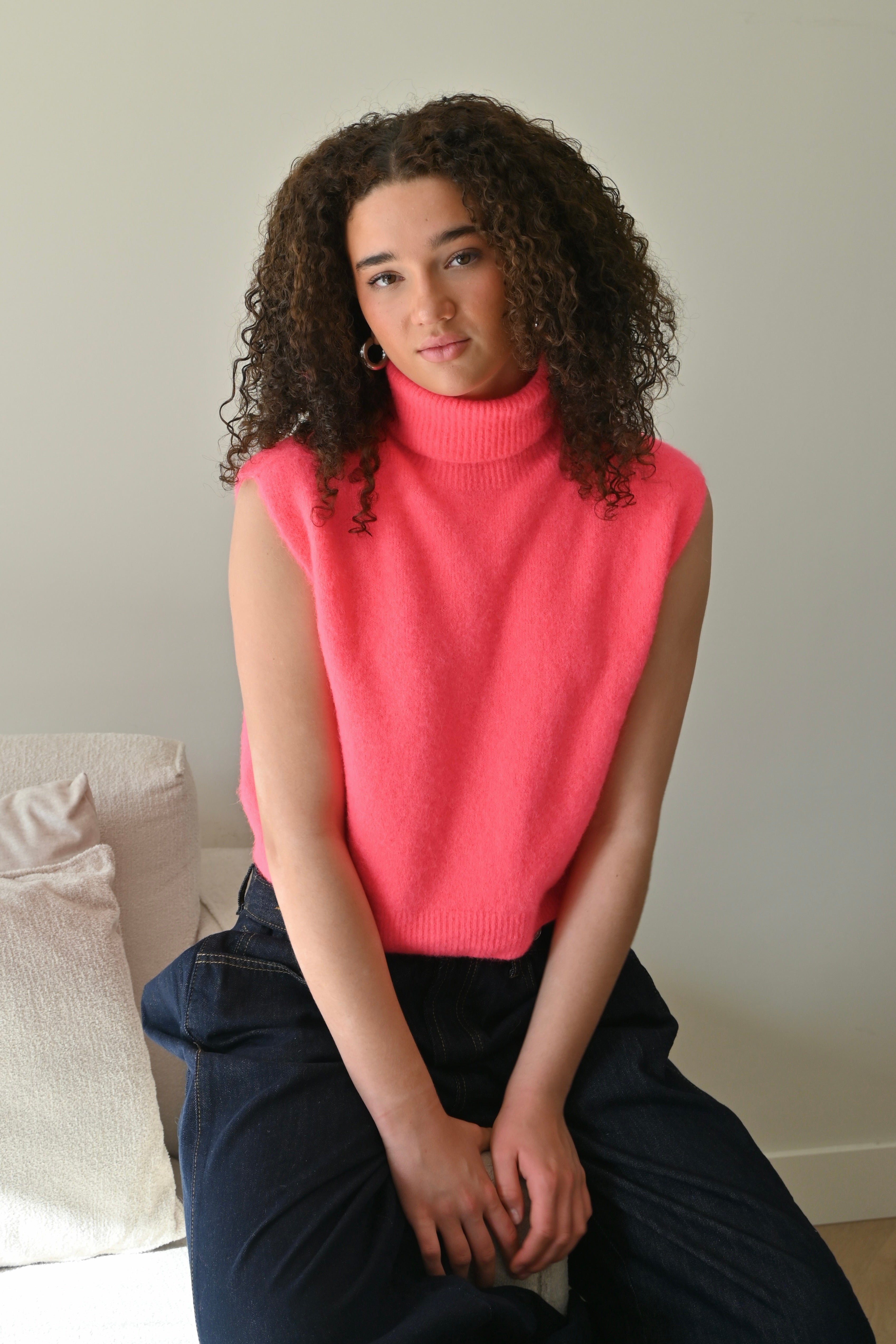 Pull À Col Montant En Maille Douillette - Corail