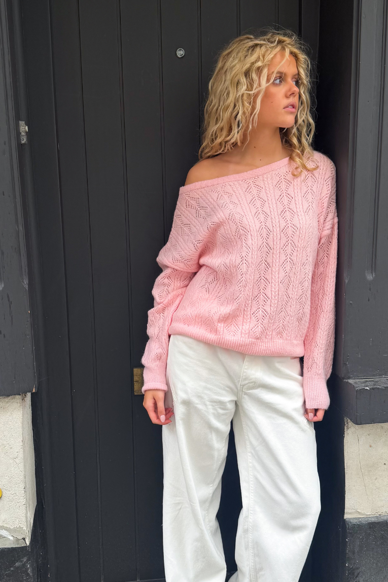 Lola off shoulder knit - roze