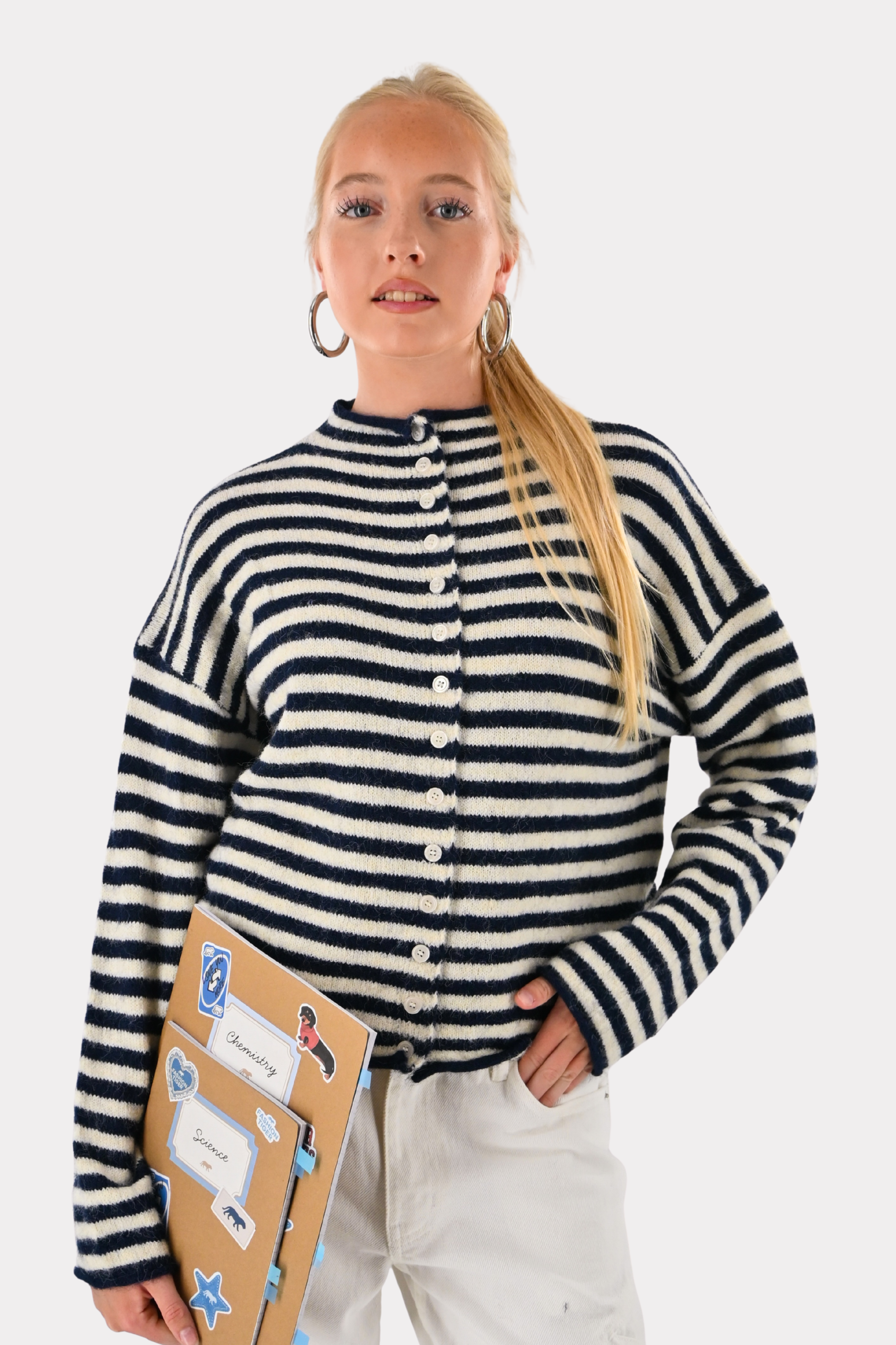 Eleanor classic stripe cardigan - navy/wit