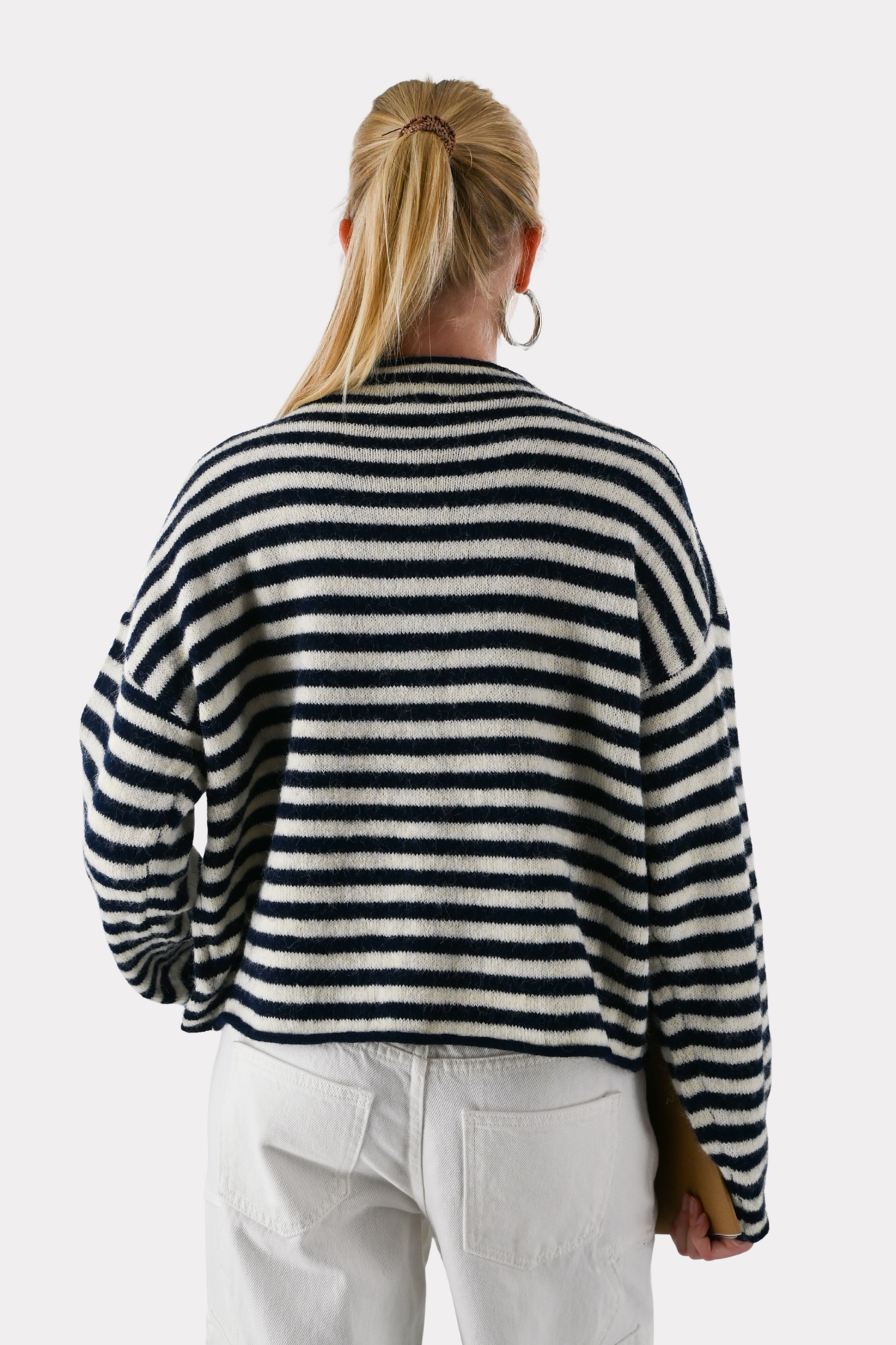 Eleanor Klassische gestreifte Strickjacke - Marine/Weiß