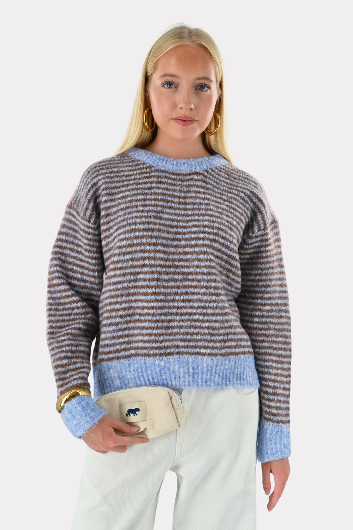 Lara Vintage-Strickpullover mit Streifen - blau/braun