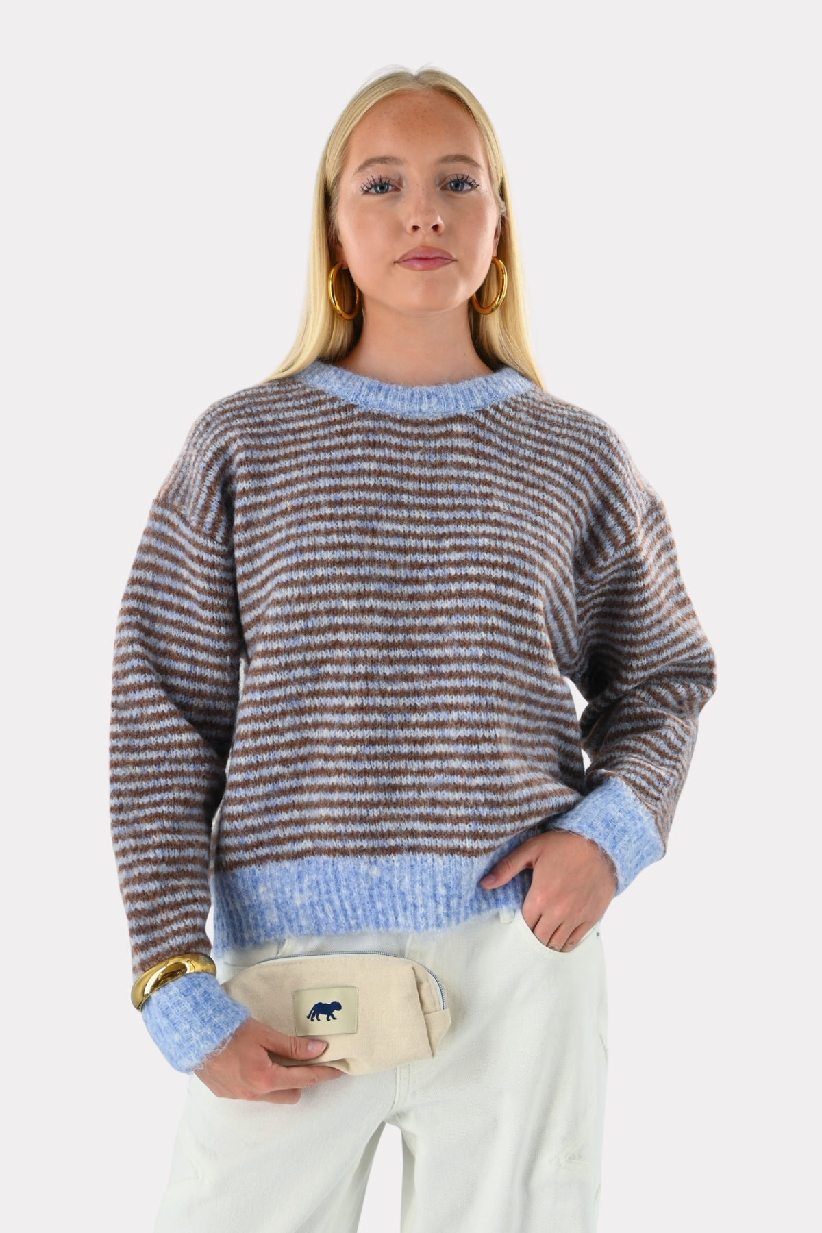 Lara Vintage-Strickpullover mit Streifen - blau/braun