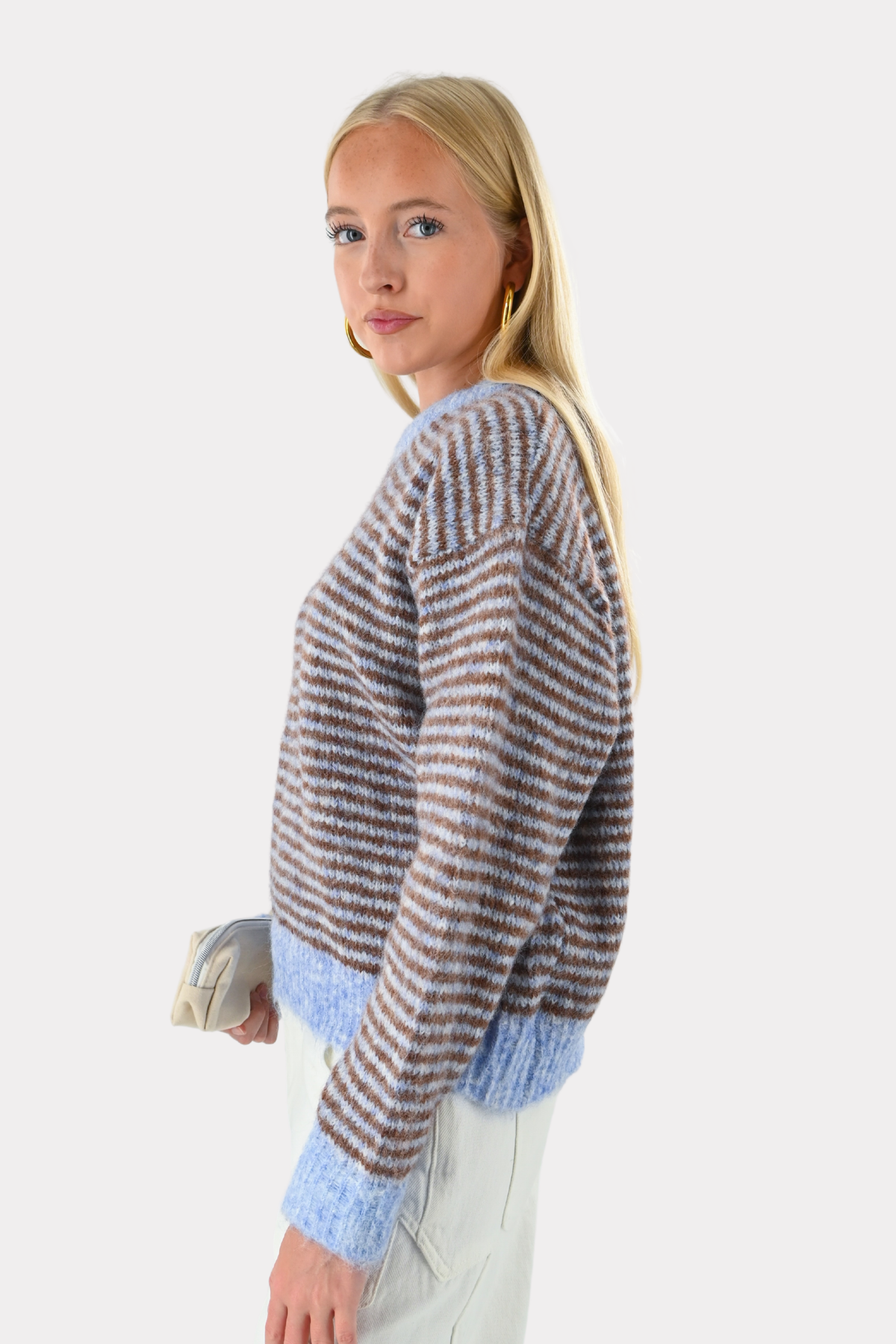 Lara Vintage-Strickpullover mit Streifen - blau/braun