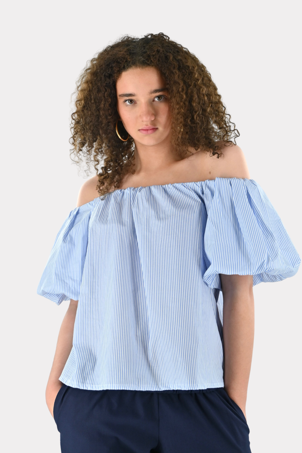 Fiore blouse striped - blauw/wit
