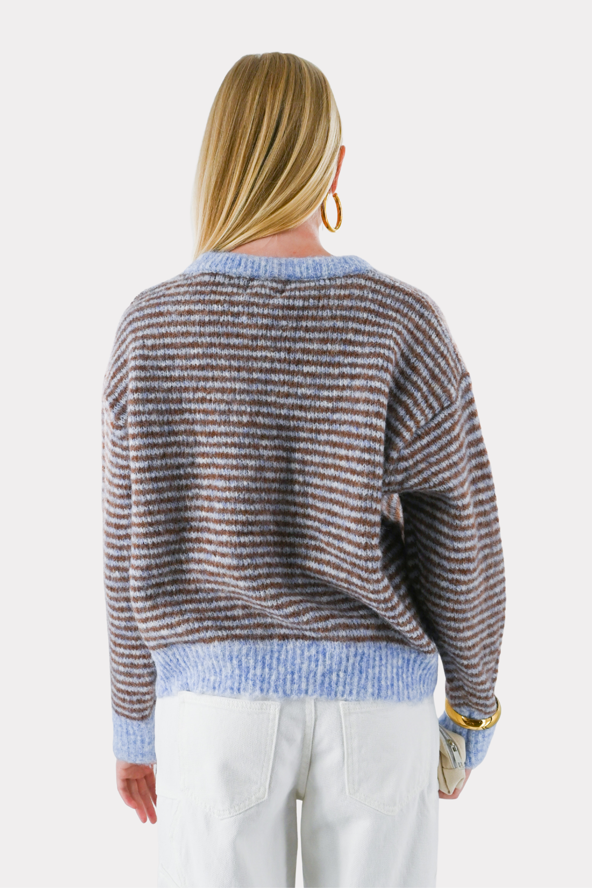 Lara Vintage-Strickpullover mit Streifen - blau/braun