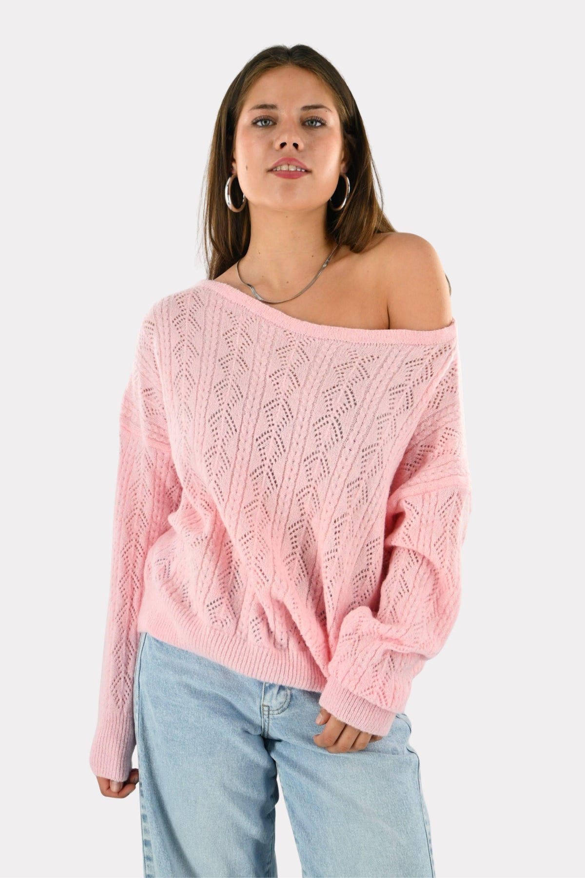 Lola Off-Shoulder-Strick - Rosa