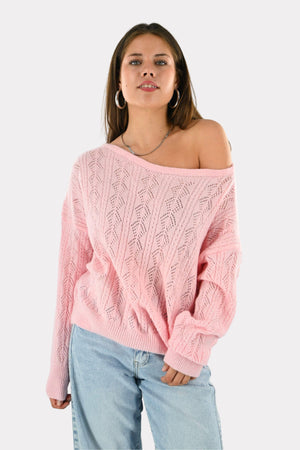 Lola off shoulder knit - roze