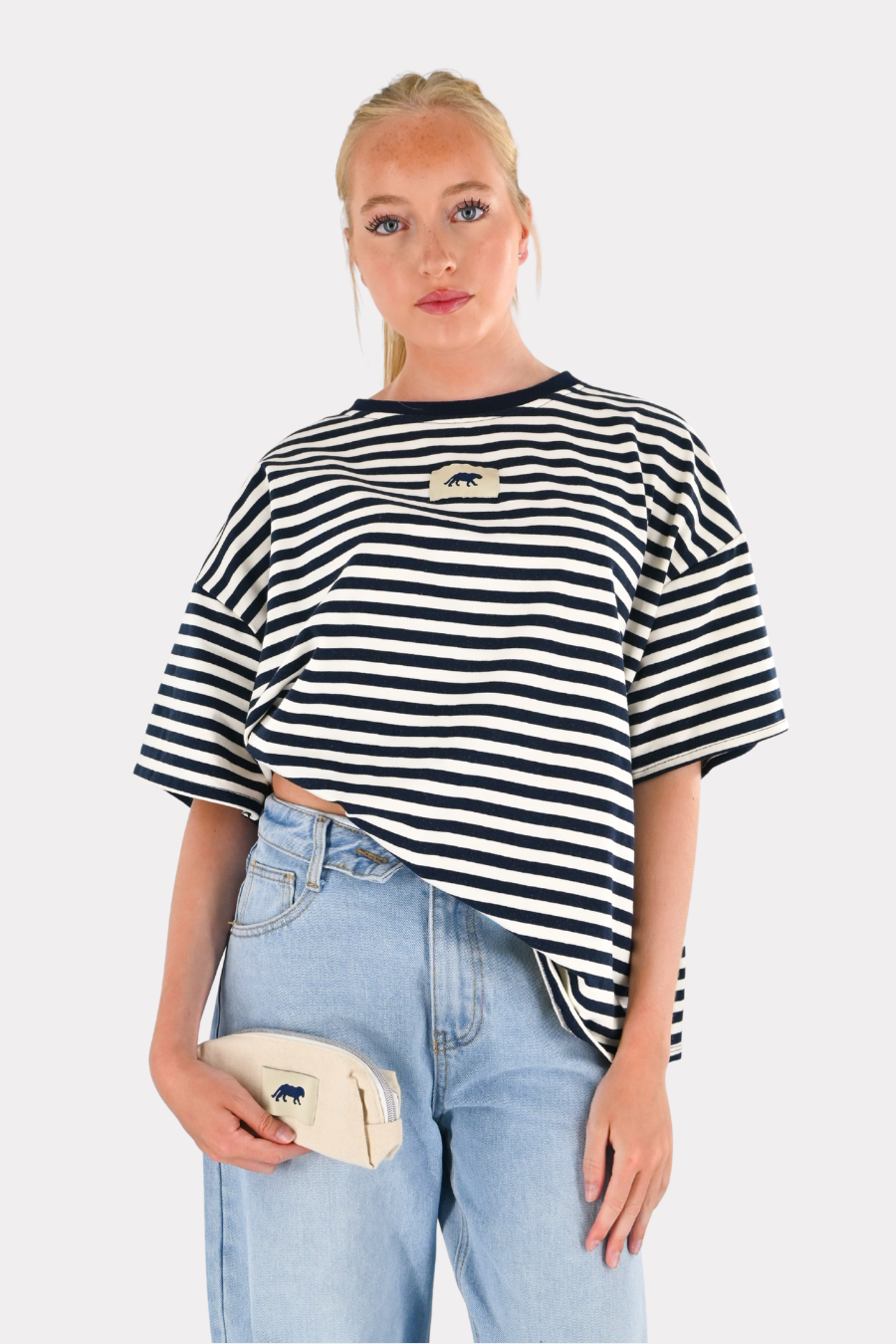 Striped tiger t-shirt - navy/wit