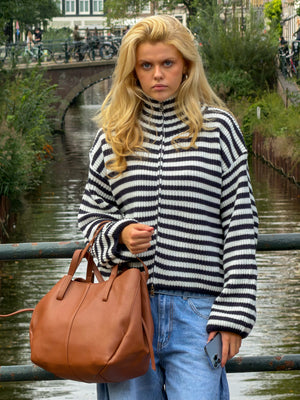 Striped zipper - navy/white