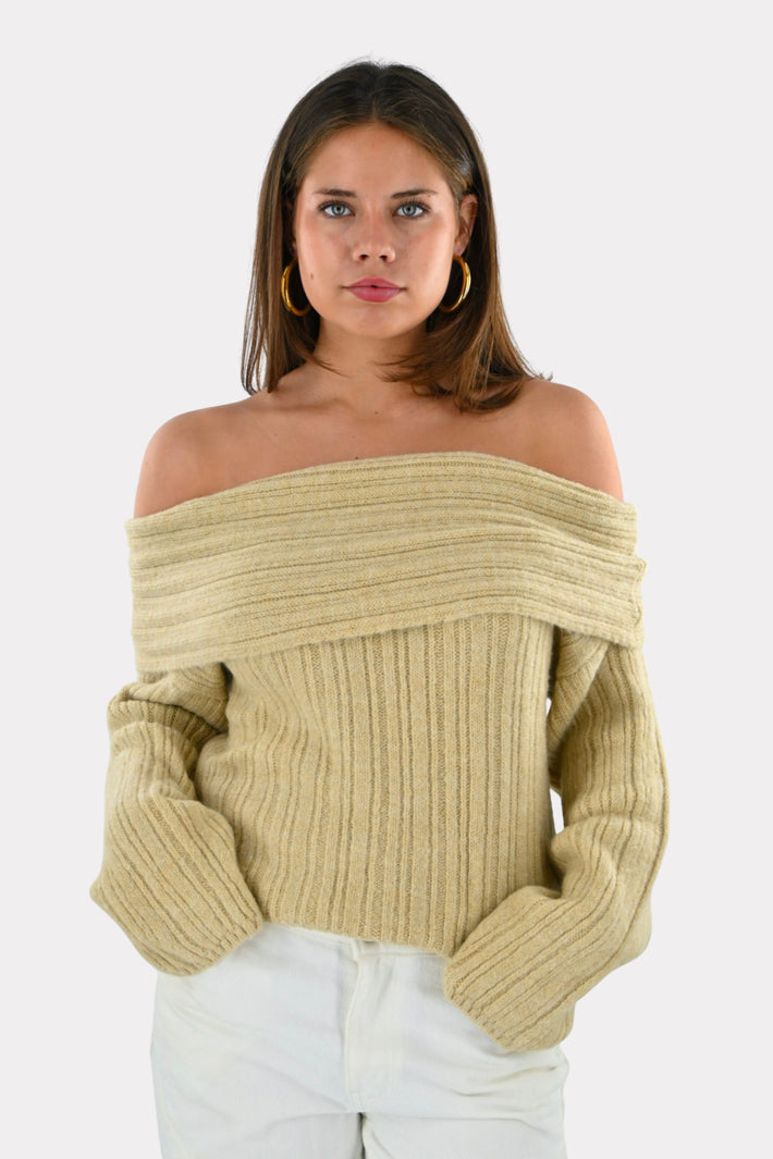 Maxime Strickpullover mit Carmenausschnitt - Beige