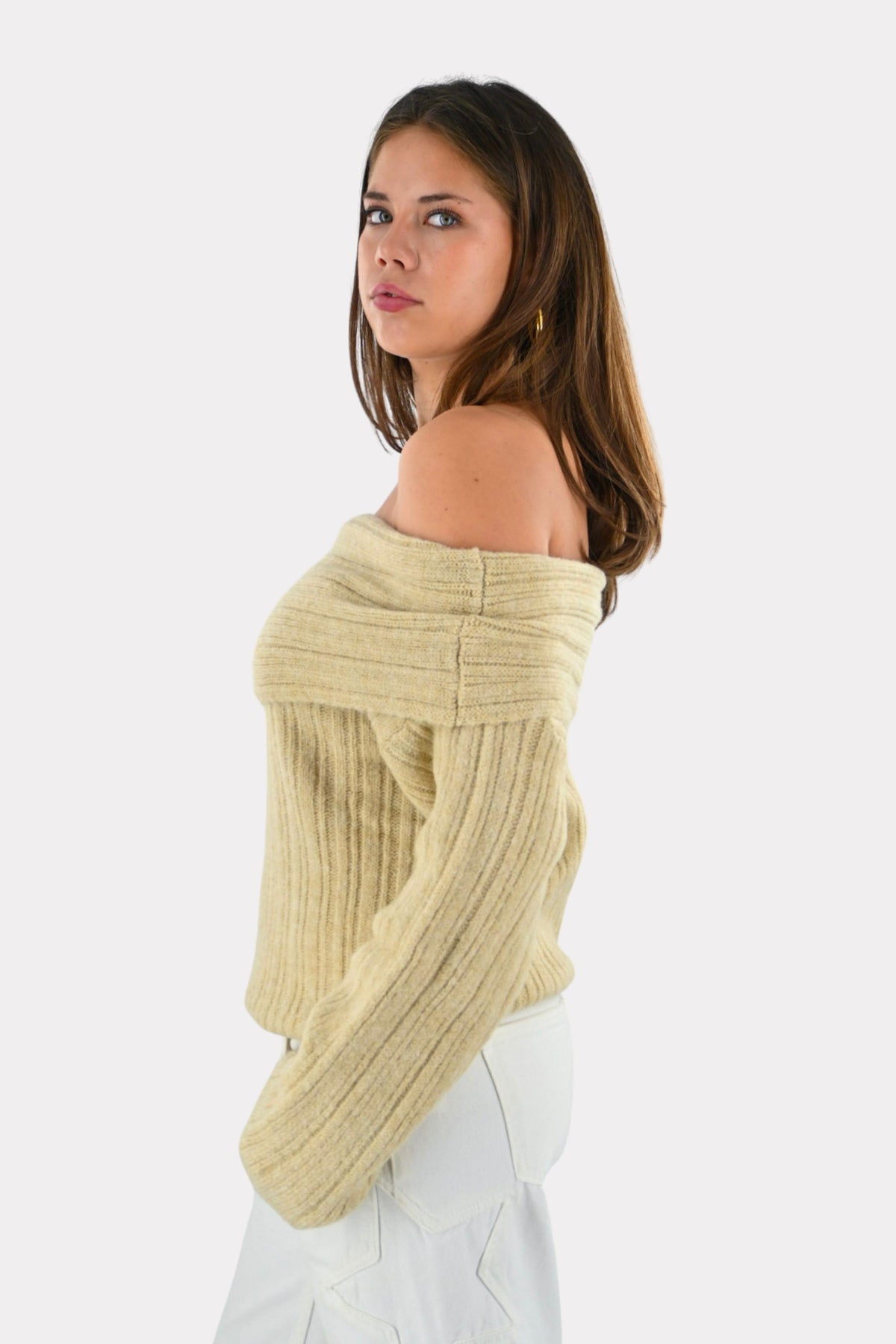 Maxime Strickpullover mit Carmenausschnitt - Beige