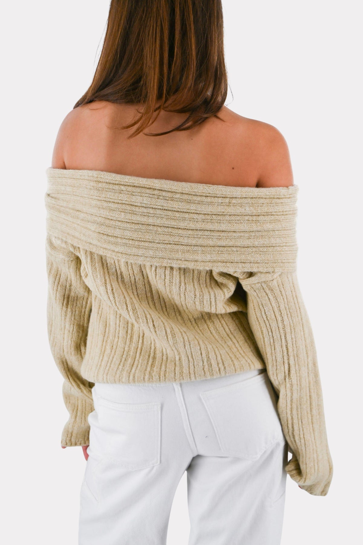 Maxime Strickpullover mit Carmenausschnitt - Beige