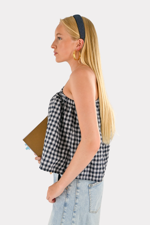 One-Shoulder-Karobluse - blau
