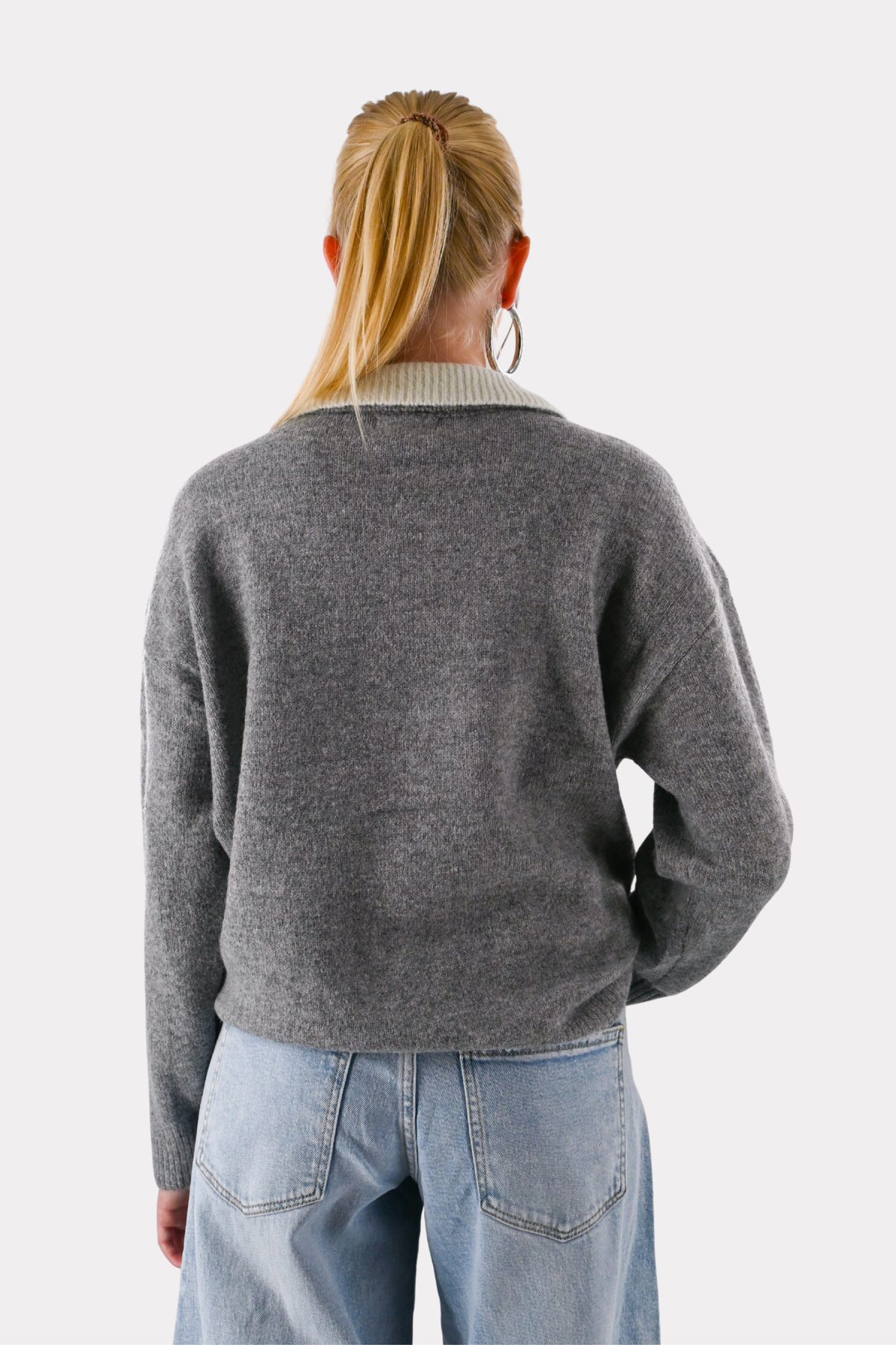 Caroline Pullover mit Reißverschluss - grau/weiß