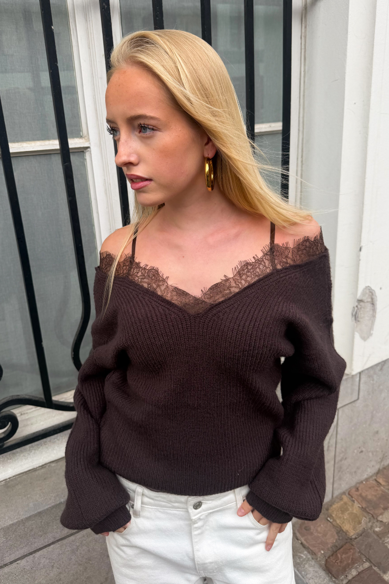 Off the shoulder lace knit - bruin