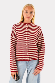 Eleanor classic stripe cardigan - bordeaux/wit