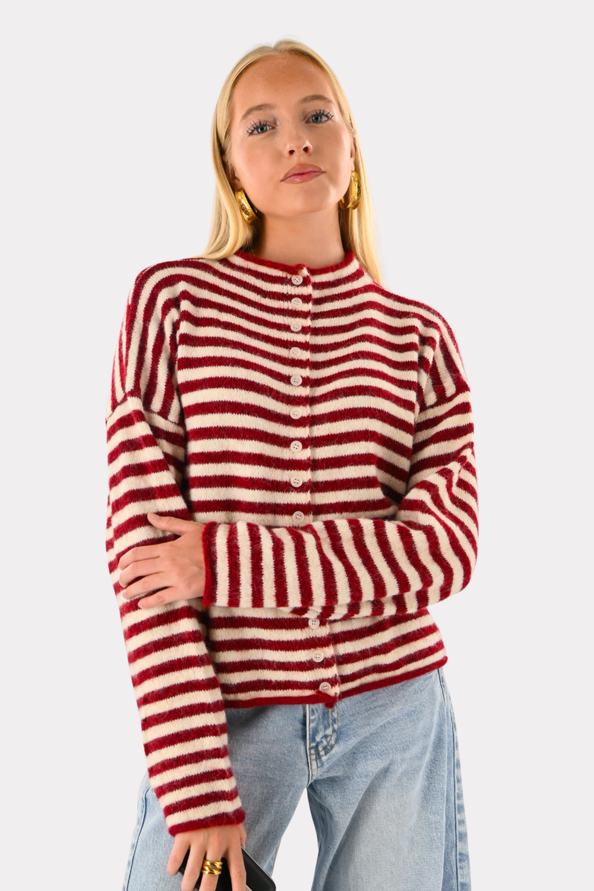 Eleanor classic stripe cardigan - bordeaux/wit