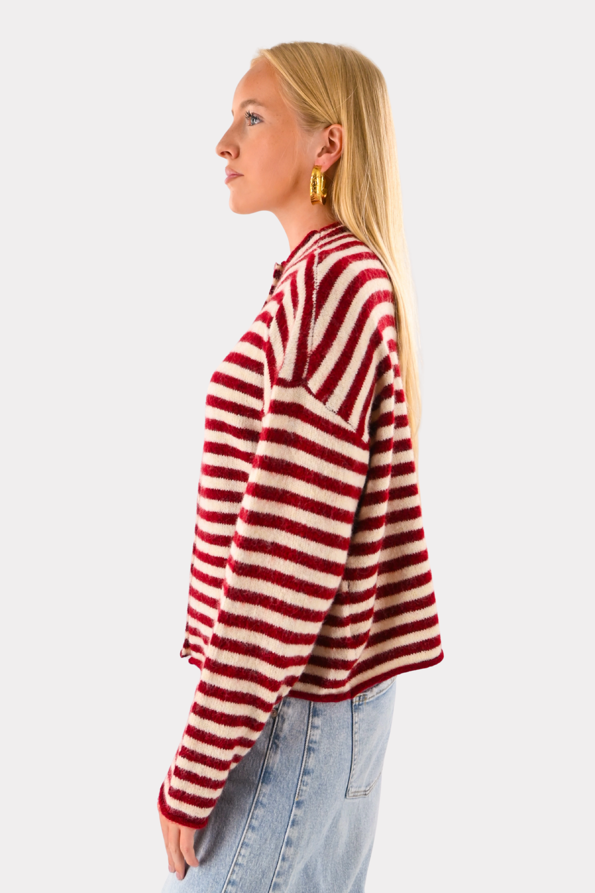 Eleanor classic stripe cardigan - bordeaux/wit