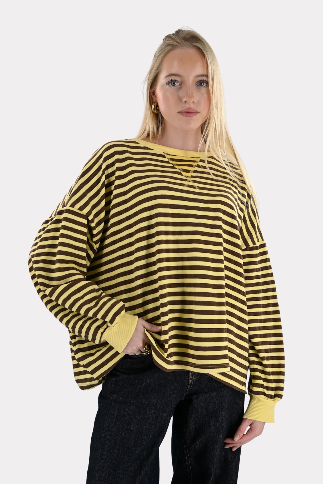 Lore-t-shirt-long-sleeve-striped-geel/bruin-fashiontiger-1