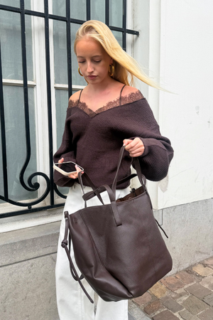 Off-Shoulder-Spitzenstrick - Braun