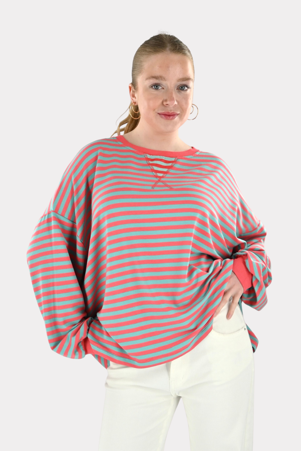 Lore t-shirt long sleeve striped - koraal/groen