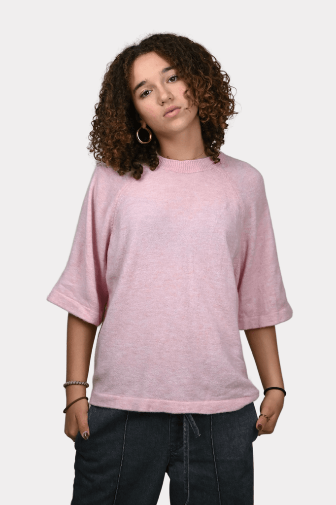 19 glitter knit tee roze 1