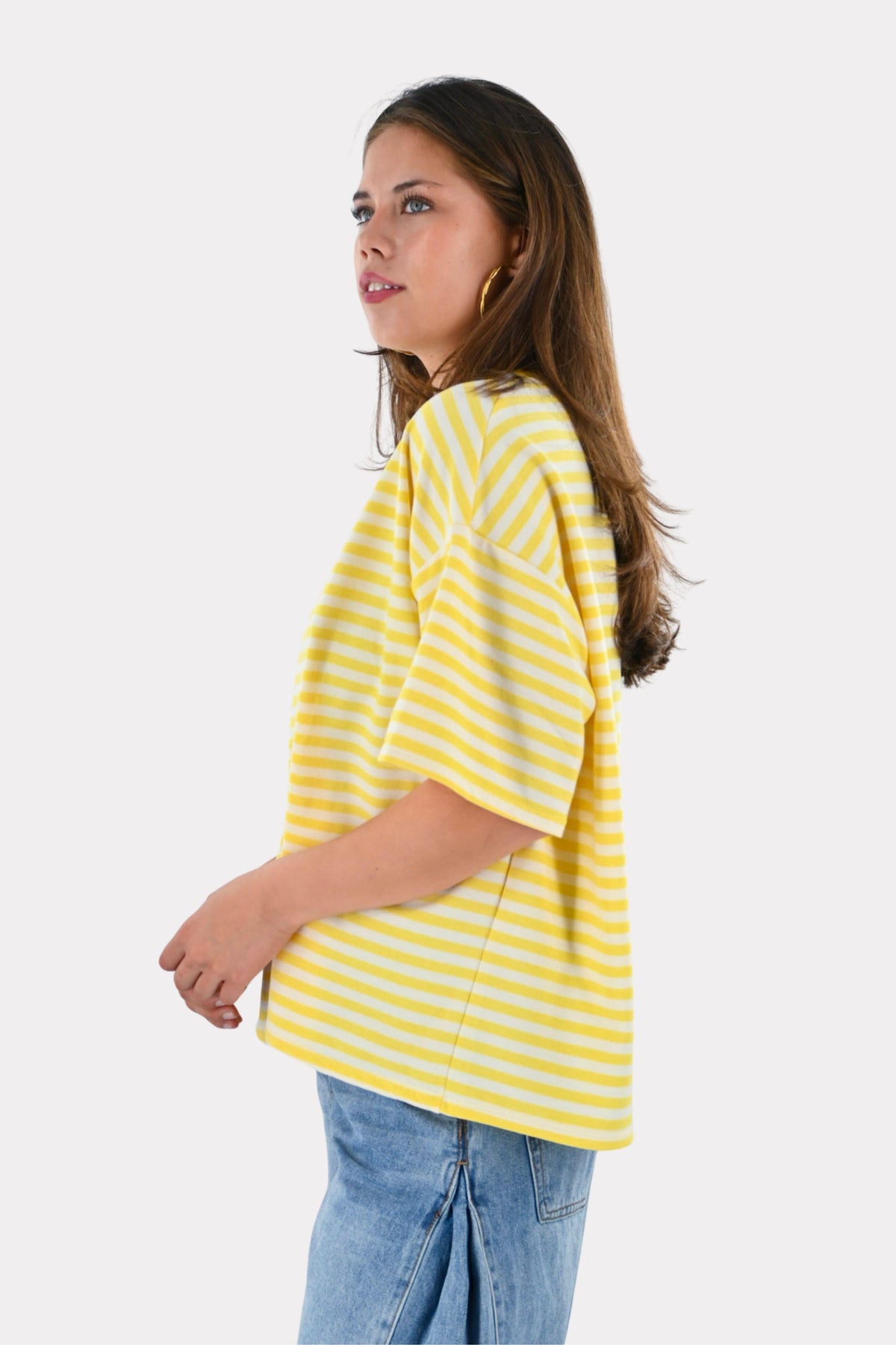 Gestreiftes Tiger-T-Shirt - Buttergelb/Weiß