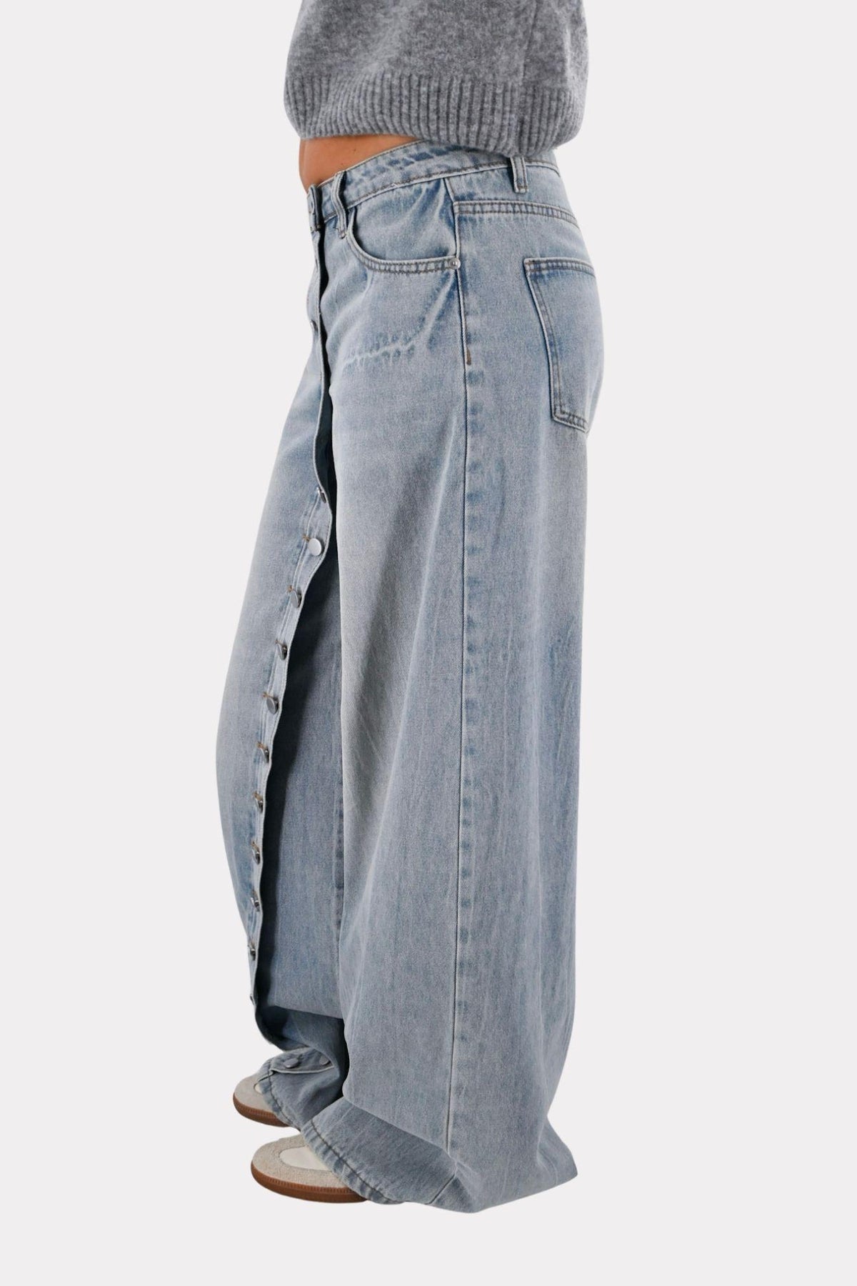 Wide-Leg-Jeans mit Knopfleiste - blau