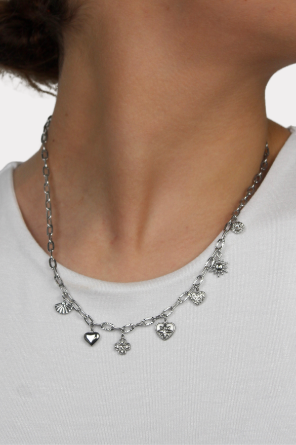 Charm necklace daily style - silver