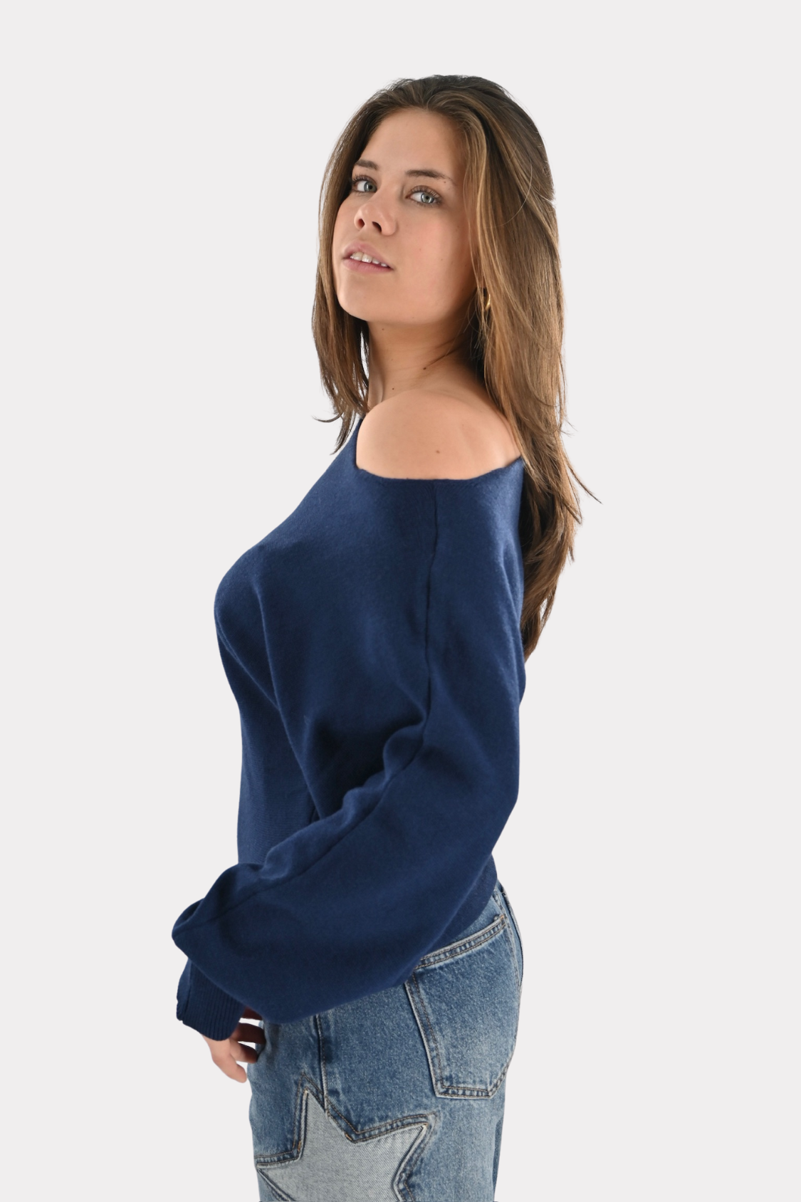 Menthe off shoulder knit - navy