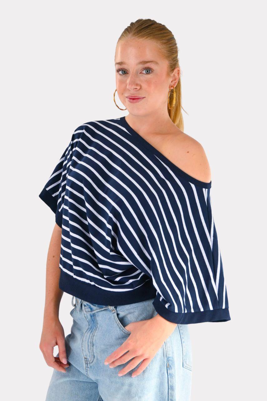 Norah striped top - navy / wit