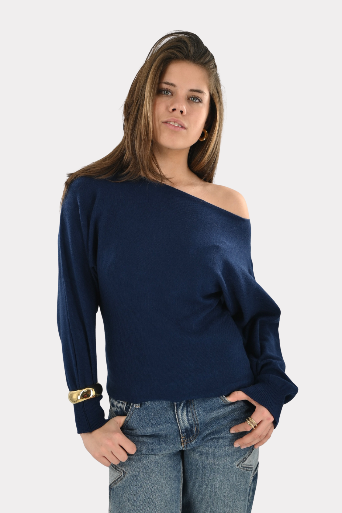 Menthe off shoulder knit - navy