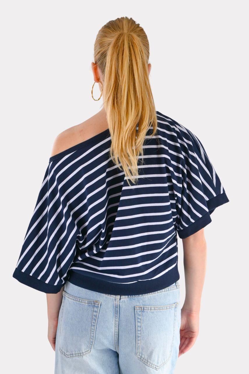 Norah striped top - navy / wit