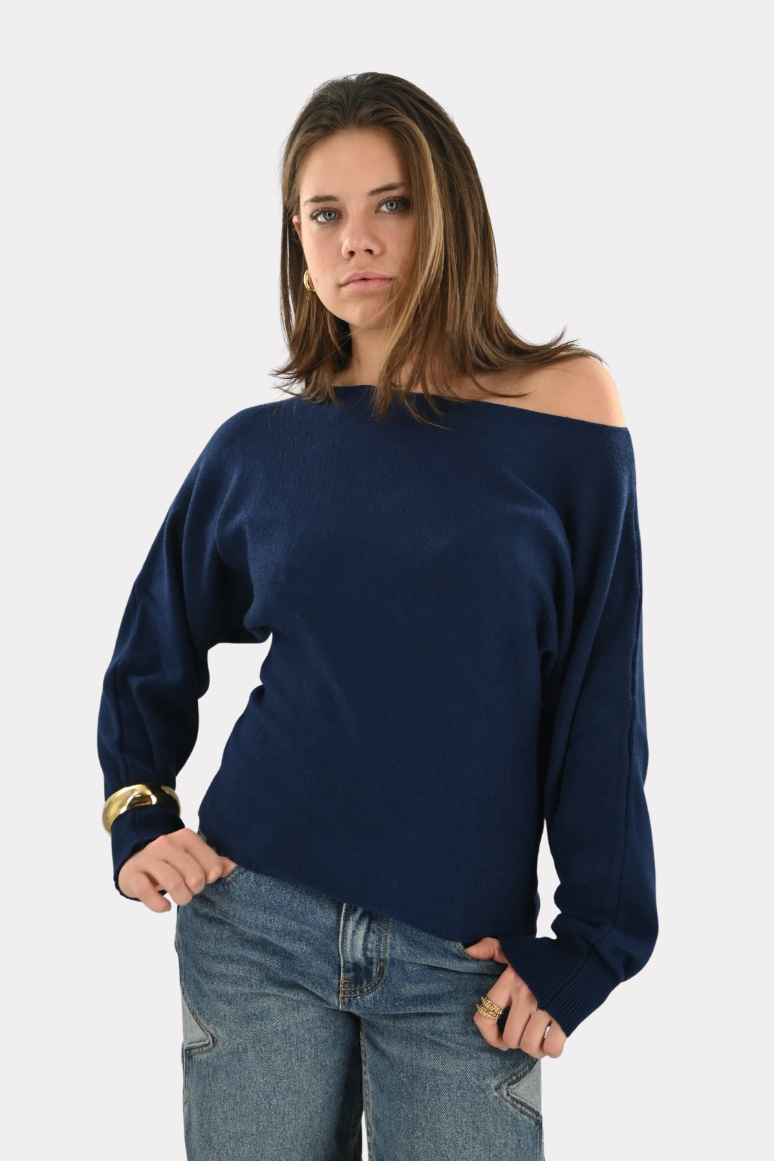 Menthe off shoulder knit - navy