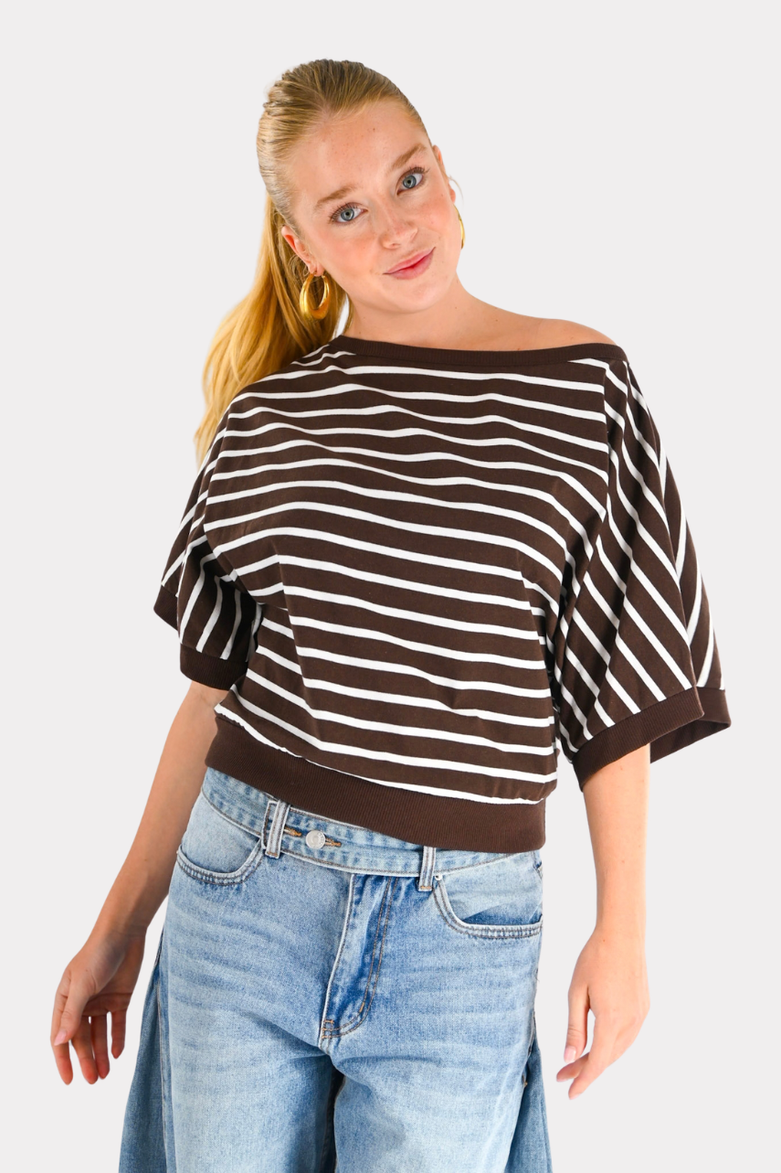 Norah striped top - bruin / wit