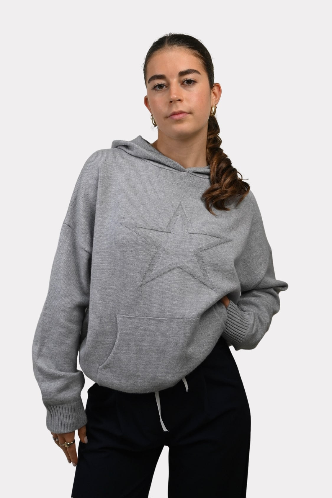 <tc>Star knit hoodie - grey</tc>