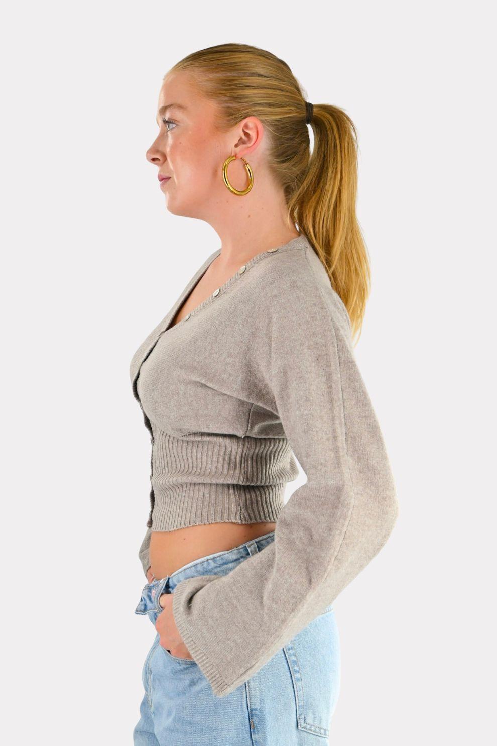Strickpullover mit Knöpfen - Taupe