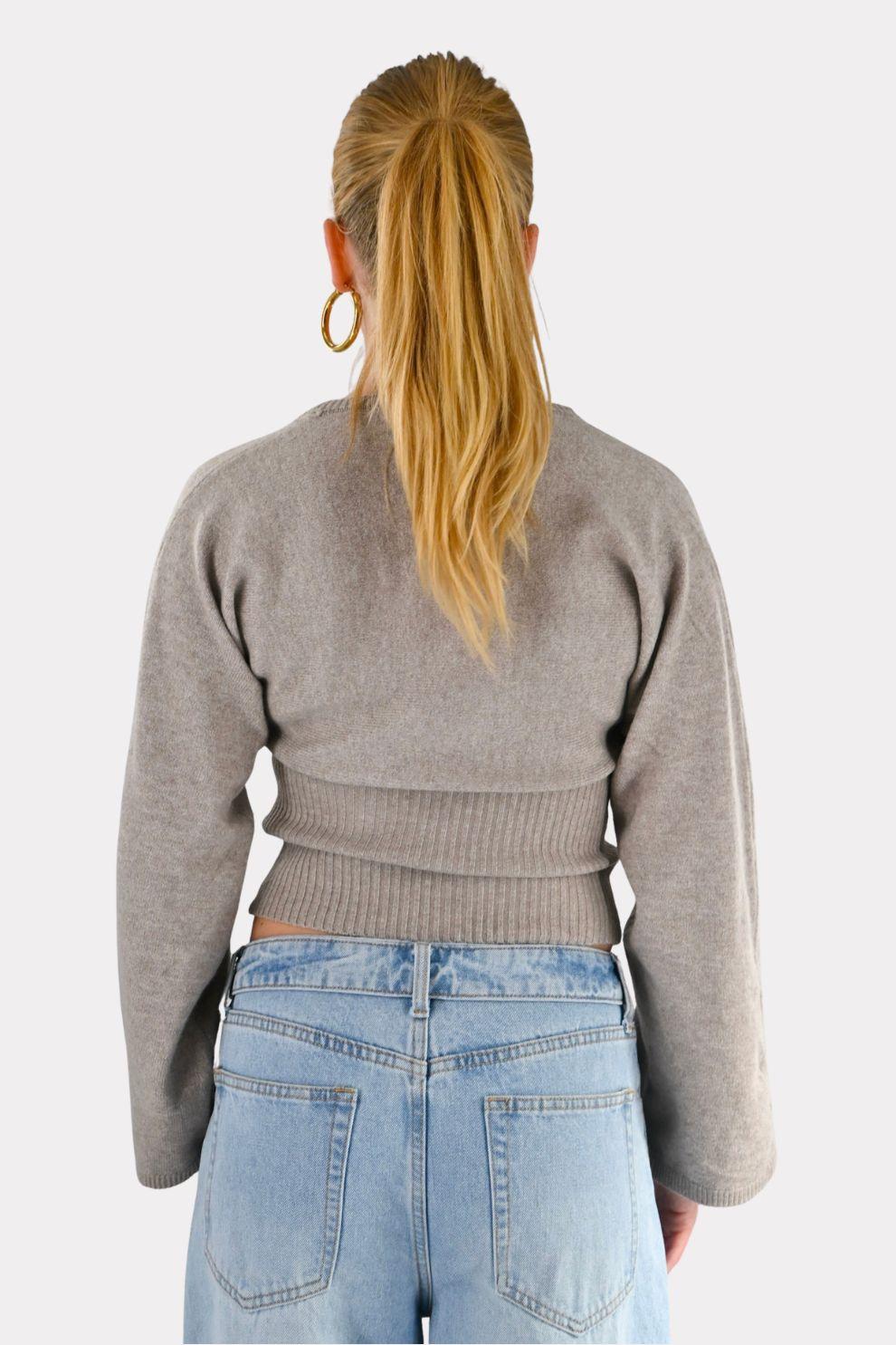 Strickpullover mit Knöpfen - Taupe