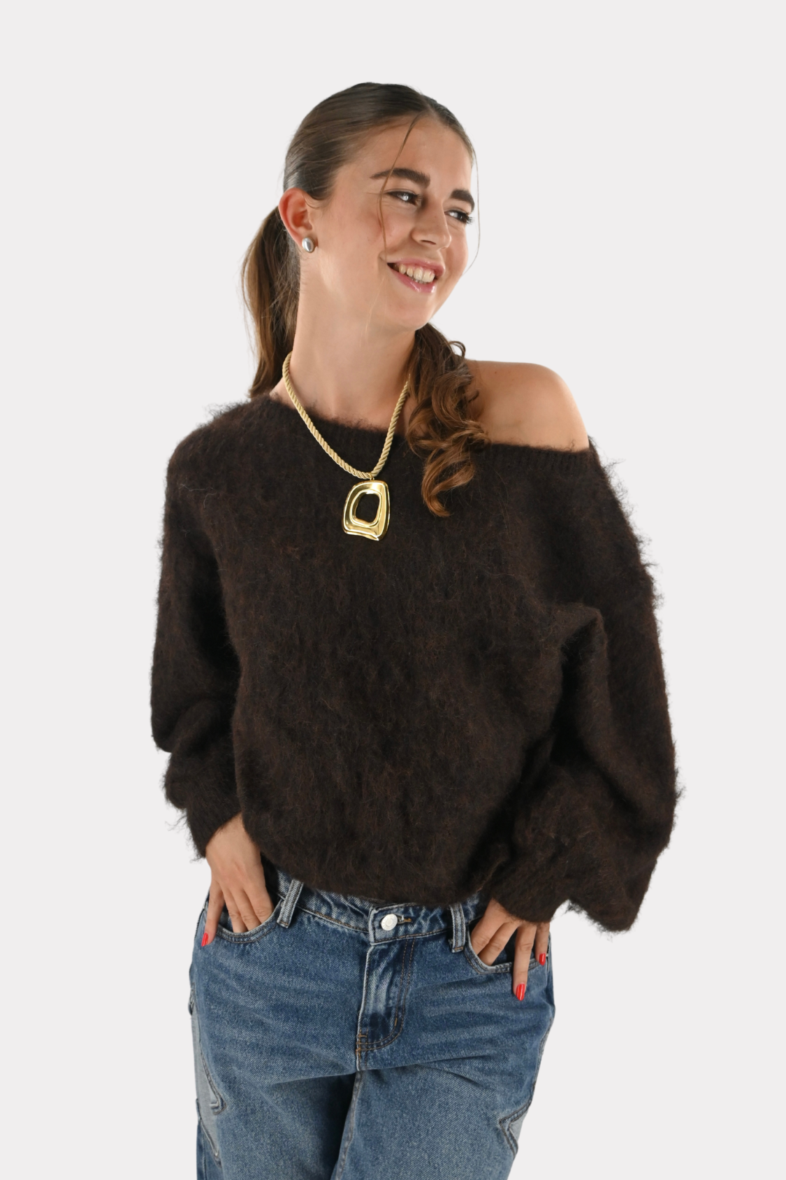 Maira off shoulder knit - brown