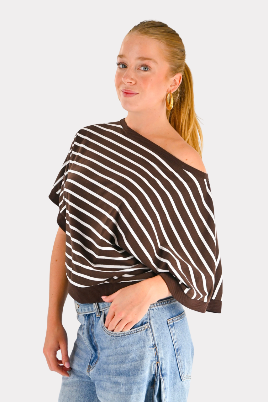 Norah striped top - bruin / wit