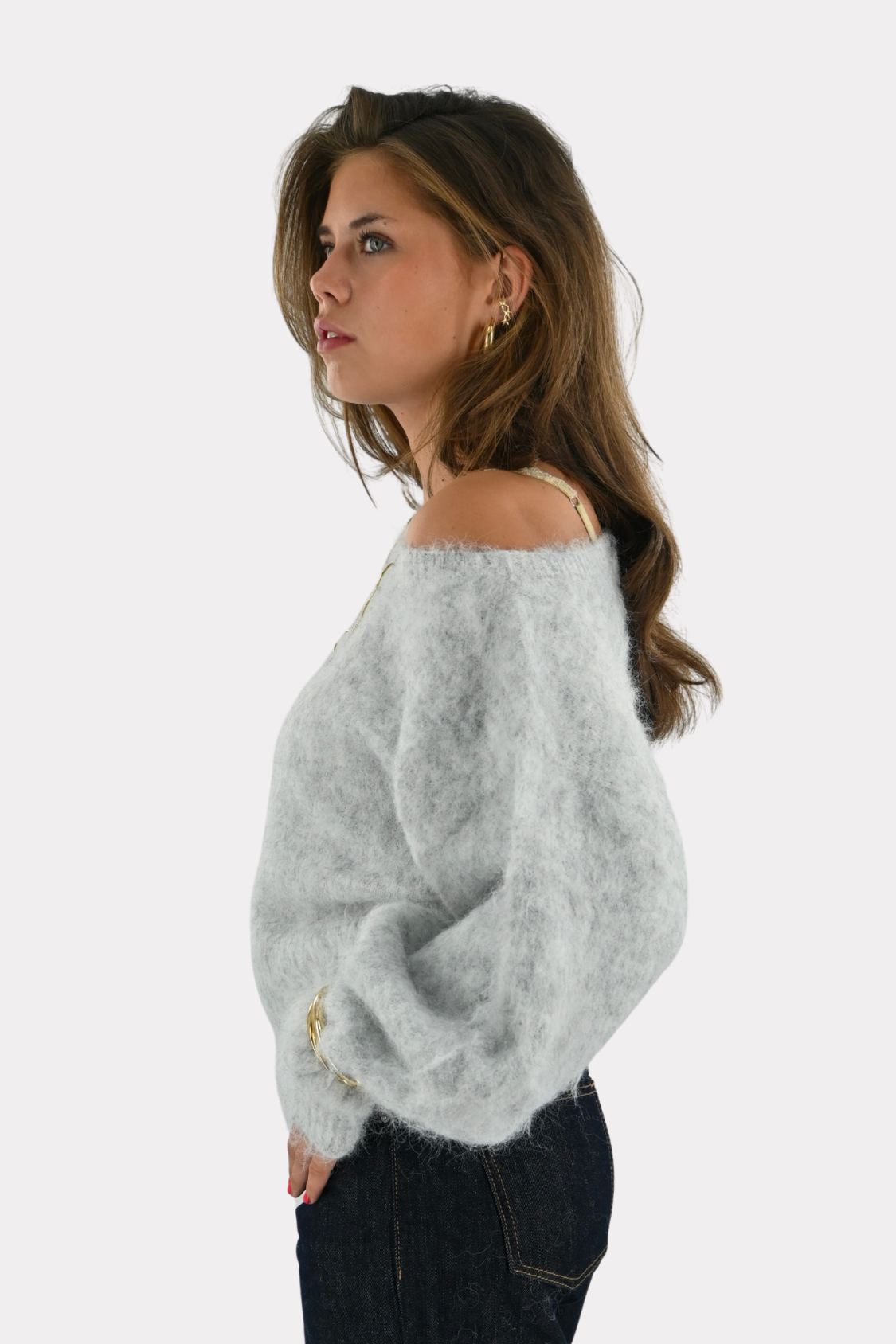 Maira off shoulder knit - grijs