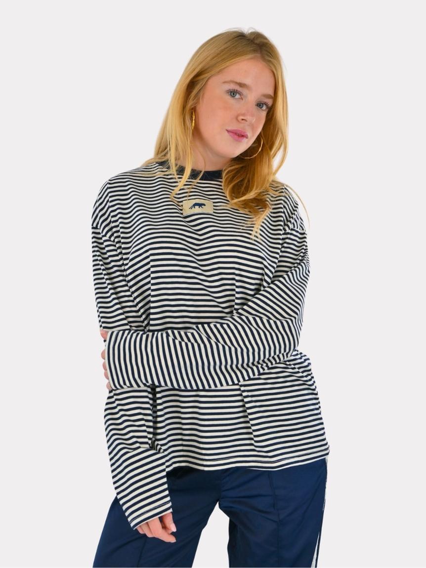 Tiger striped longsleeve - navy/wit
