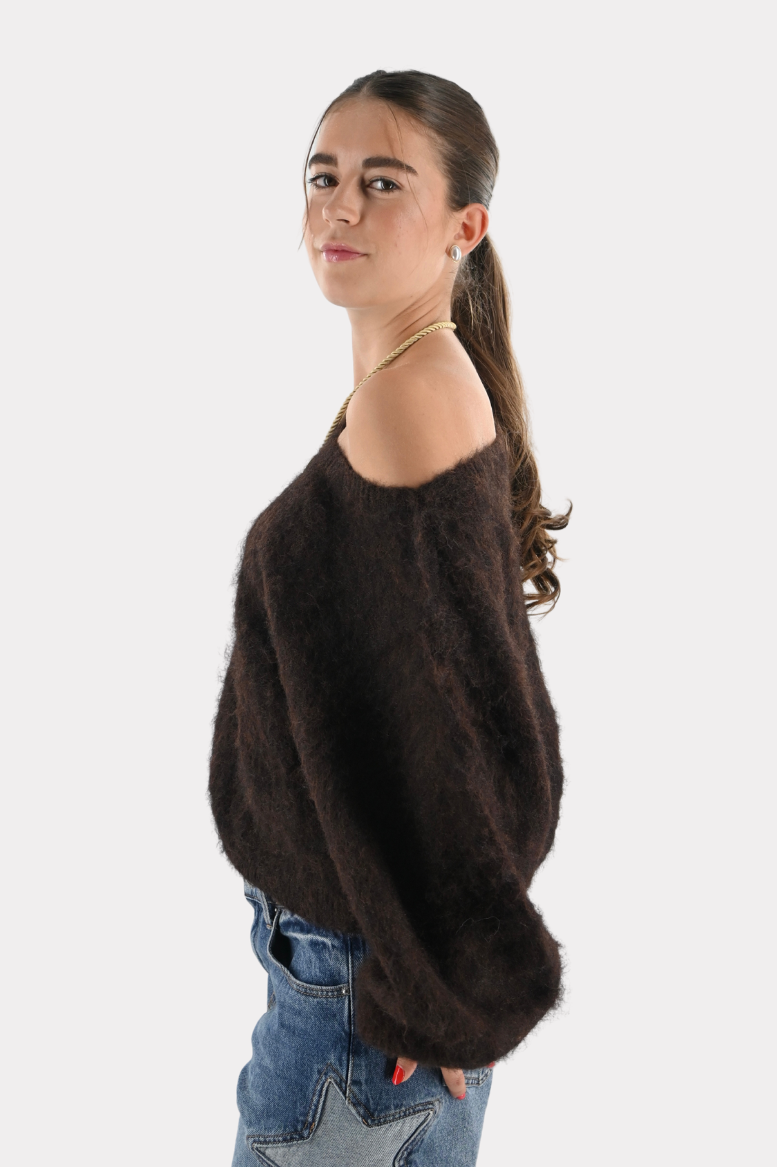Maira off shoulder knit - brown