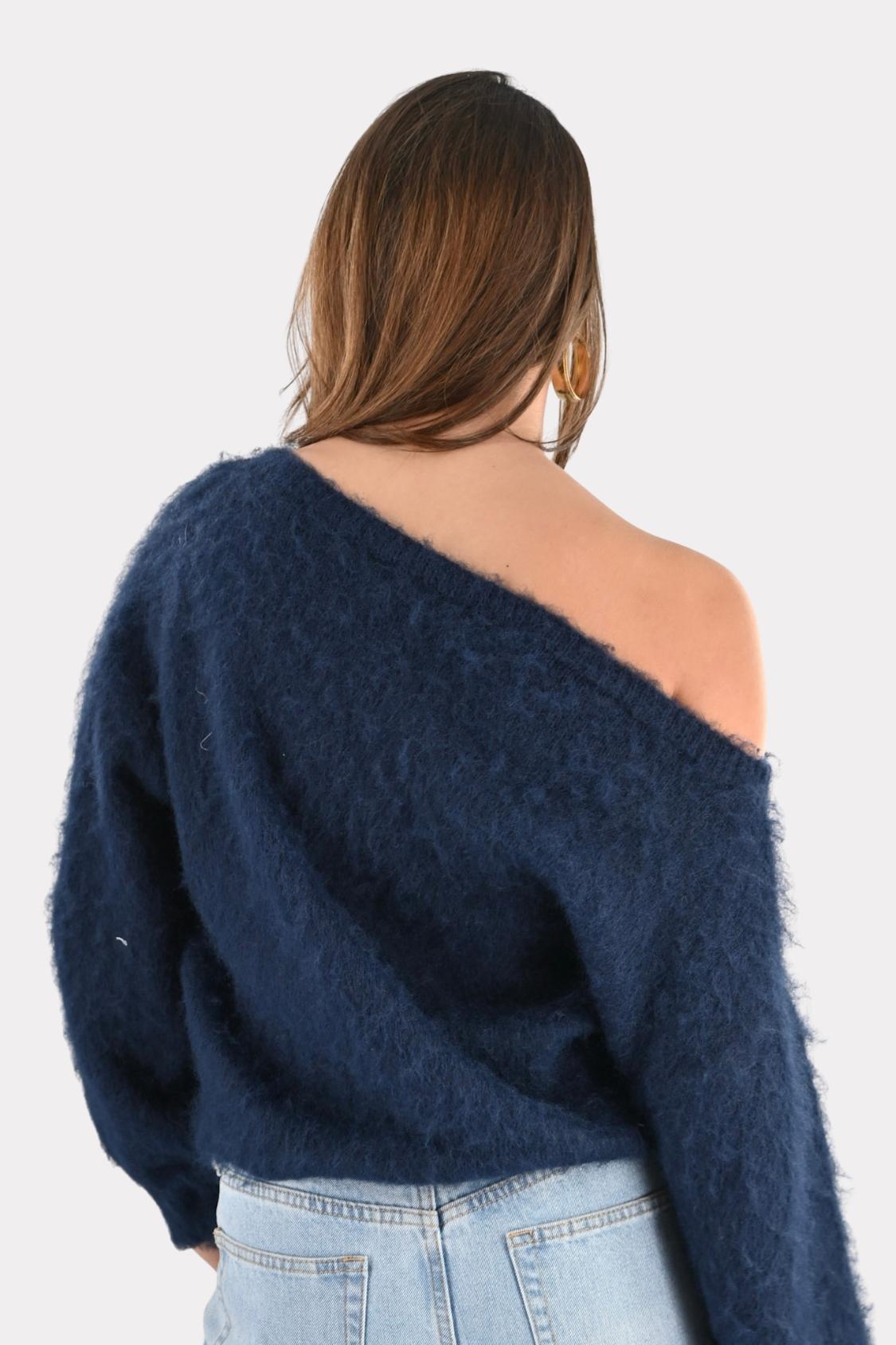 Pull en maille épaules dénudées Maira - bleu marine