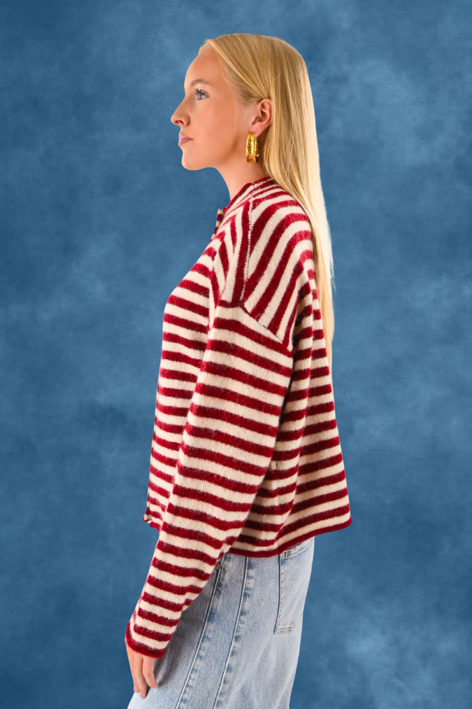 Eleanor classic stripe cardigan - bordeaux/wit