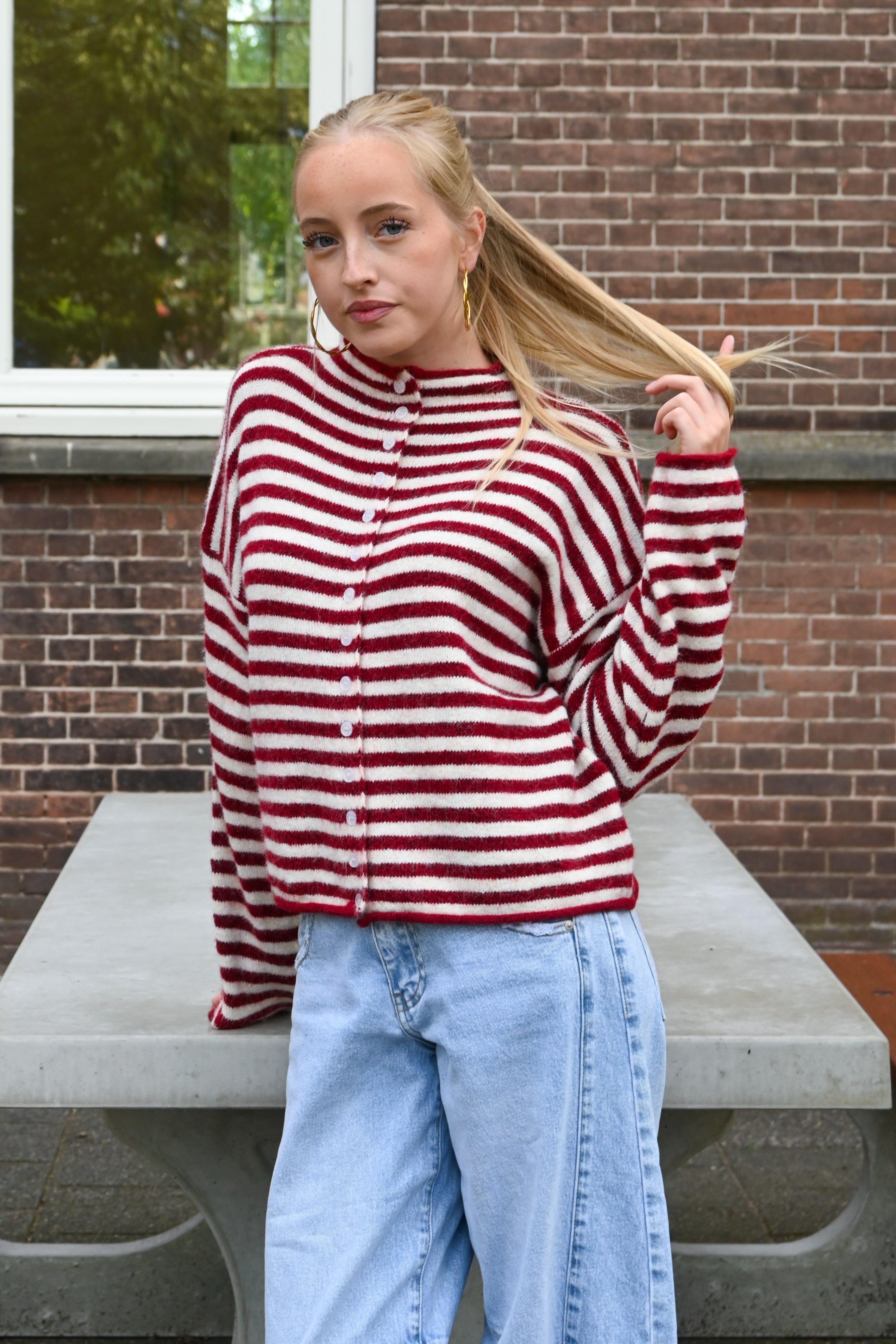Eleanor classic stripe cardigan - bordeaux/wit