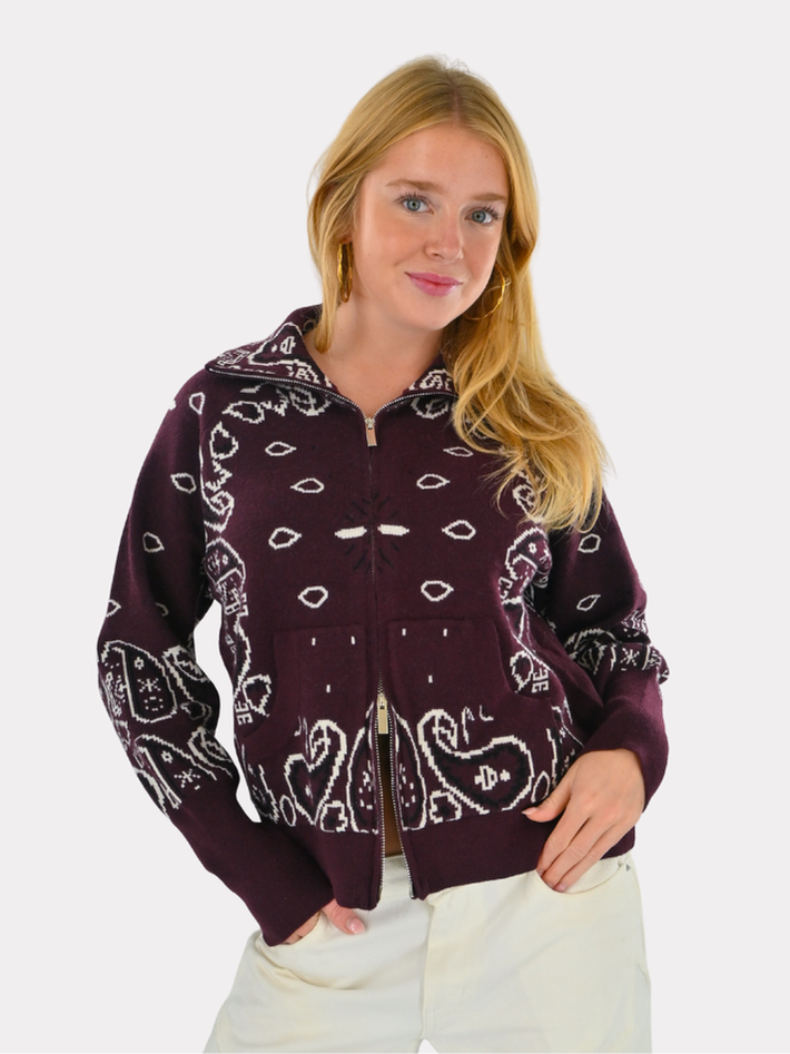 Aspen bandana zipper knit - bordeaux