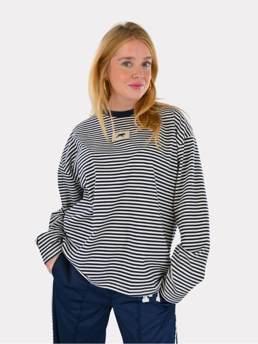 Tiger striped longsleeve - navy/wit