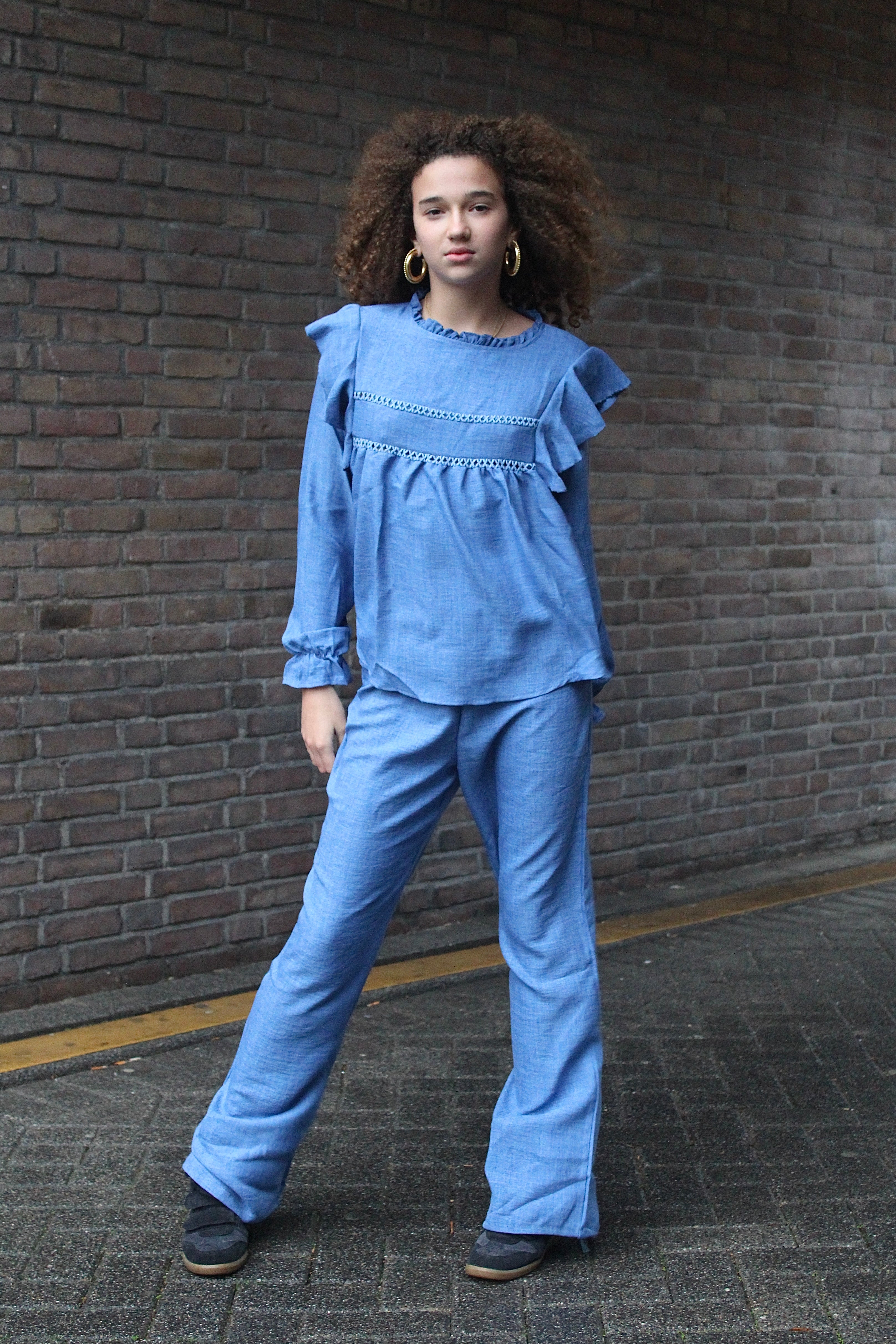 Denim ruffle pants - blue